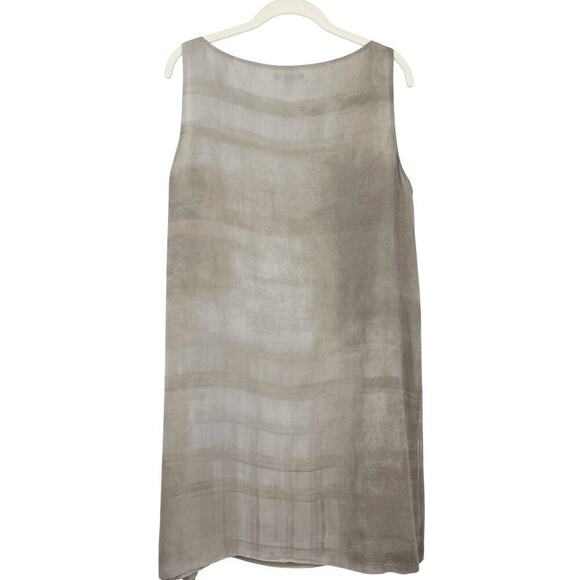 Eileen Fisher Cobblestone Bateau Neck Oxidized Print Silk Shift Dress Medium - Picture 3 of 7